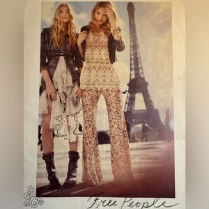 Free People Floral fields wide leg pant pull on flare Bellbottom Size Small